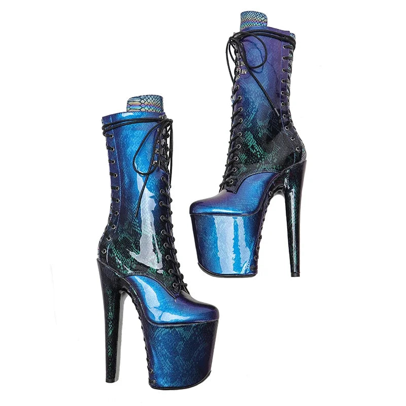 Snakeskin Platform Ankle Boots - 8 Inch Pole Dance Heels