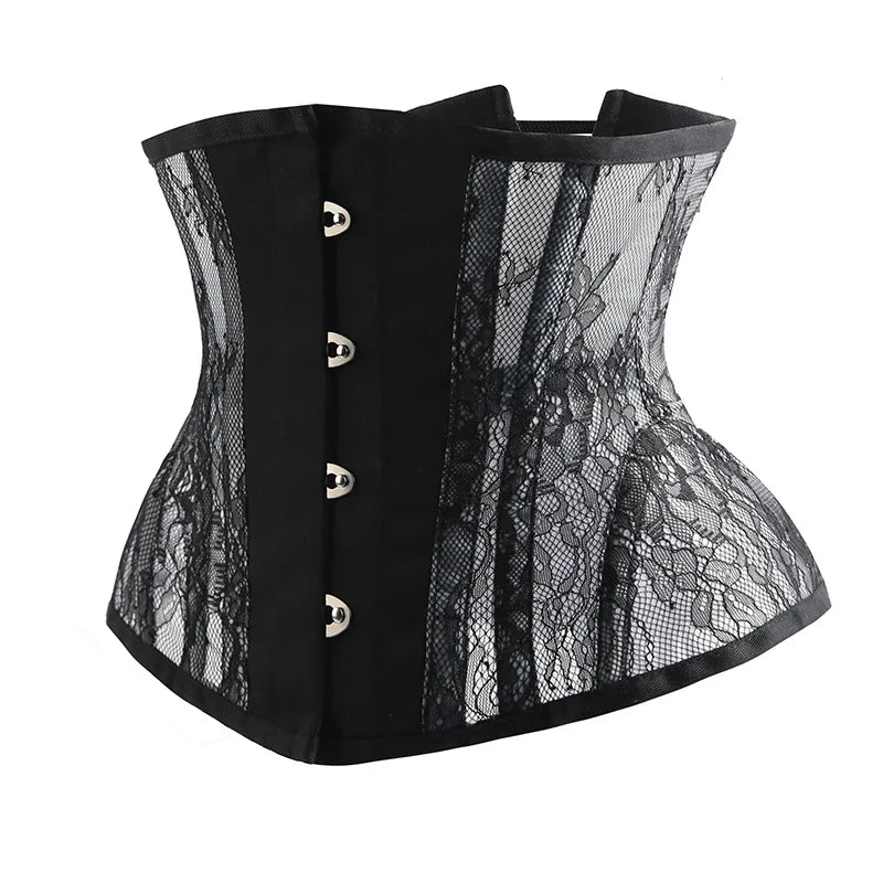 Lace Mesh Underbust Corset | Steel Boned | Gothic Victorian | Waist Trainer