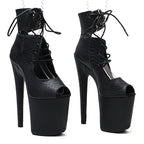 Snake Print Open-Toe Platform Boot – 8 Inch Heel