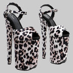 Leopard Print Platform Heels - 9-Inch Suede Sandals for Pole Dance & Performance