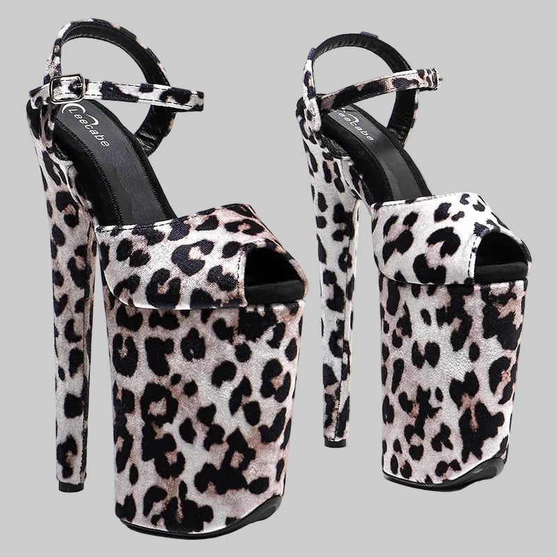 Leopard Print Platform Heels - 9-Inch Suede Sandals for Pole Dance & Performance