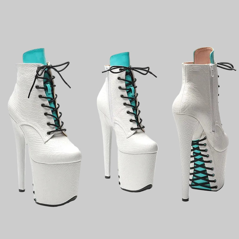 20CM Snake Print Platform Boots - Closed Toe High Heel Pole Dance Shoes