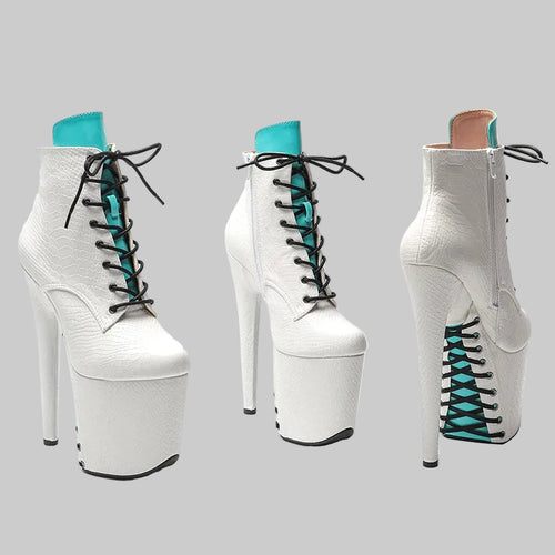 20CM Snake Print Platform Boots - Closed Toe High Heel Pole Dance Shoes