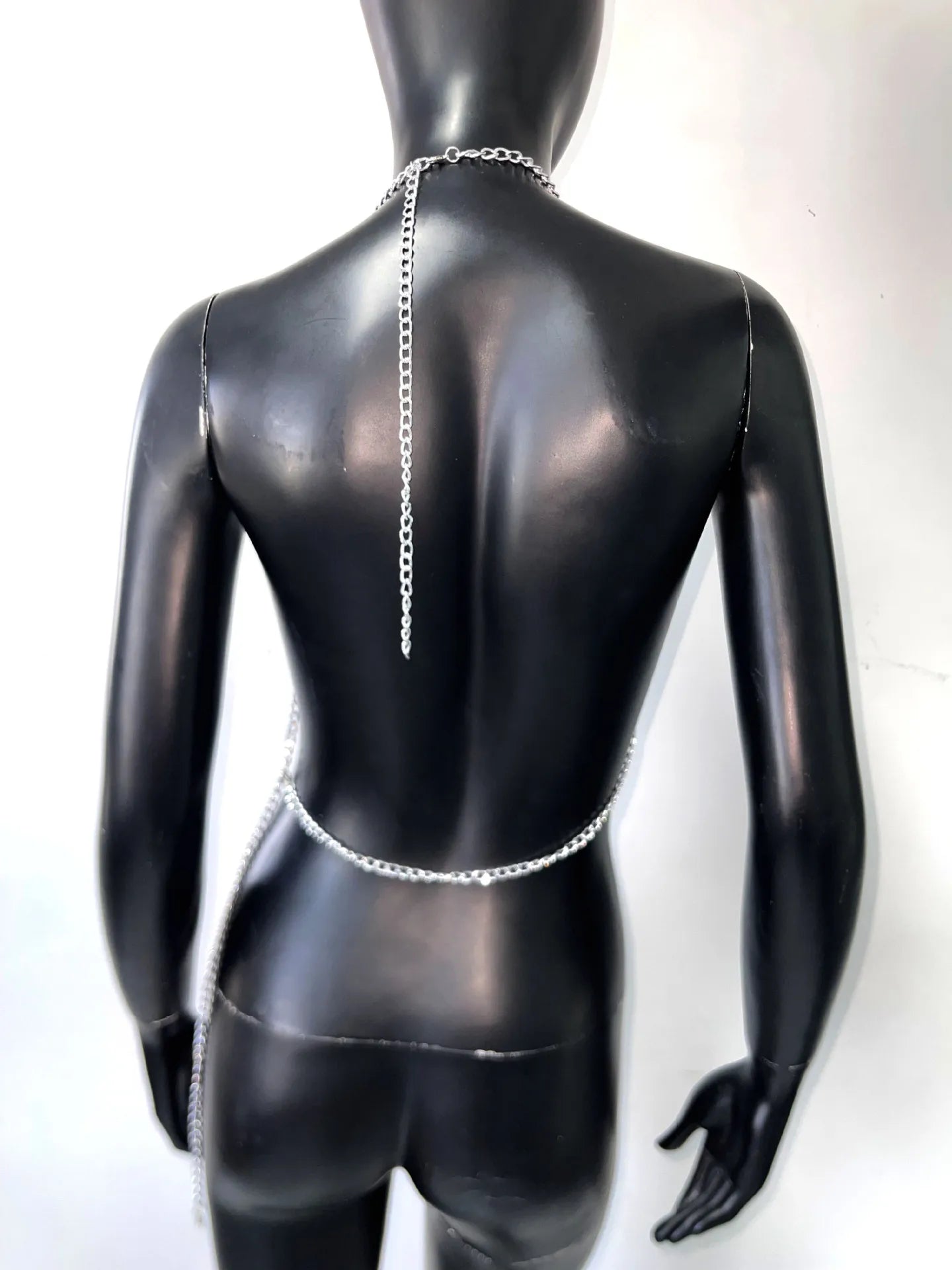 Metal Chain Tassel Body Chain Top - Backless Halter Sequin Tank