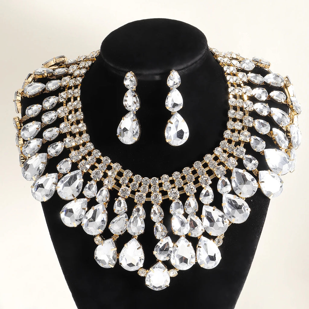 Rhinestone Necklace & Earring Set | Geometric | 3-Piece