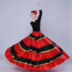 Satin Flamenco Skirt | Gold-Trim Ruffle | 360–720° Swing