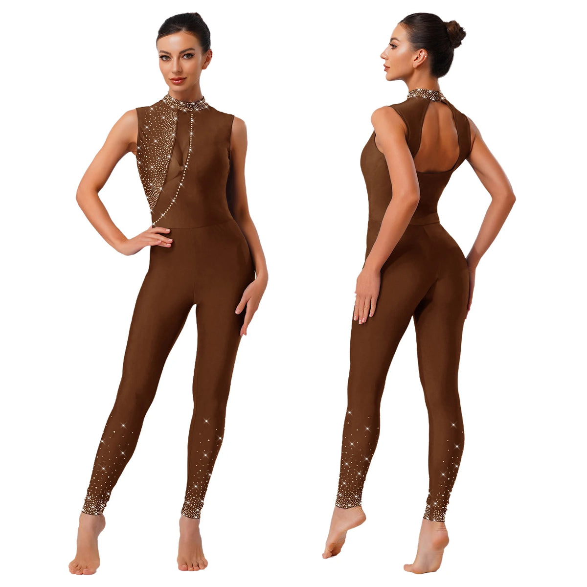 Rhinestone Dance Unitard | Mesh Cutout Back
