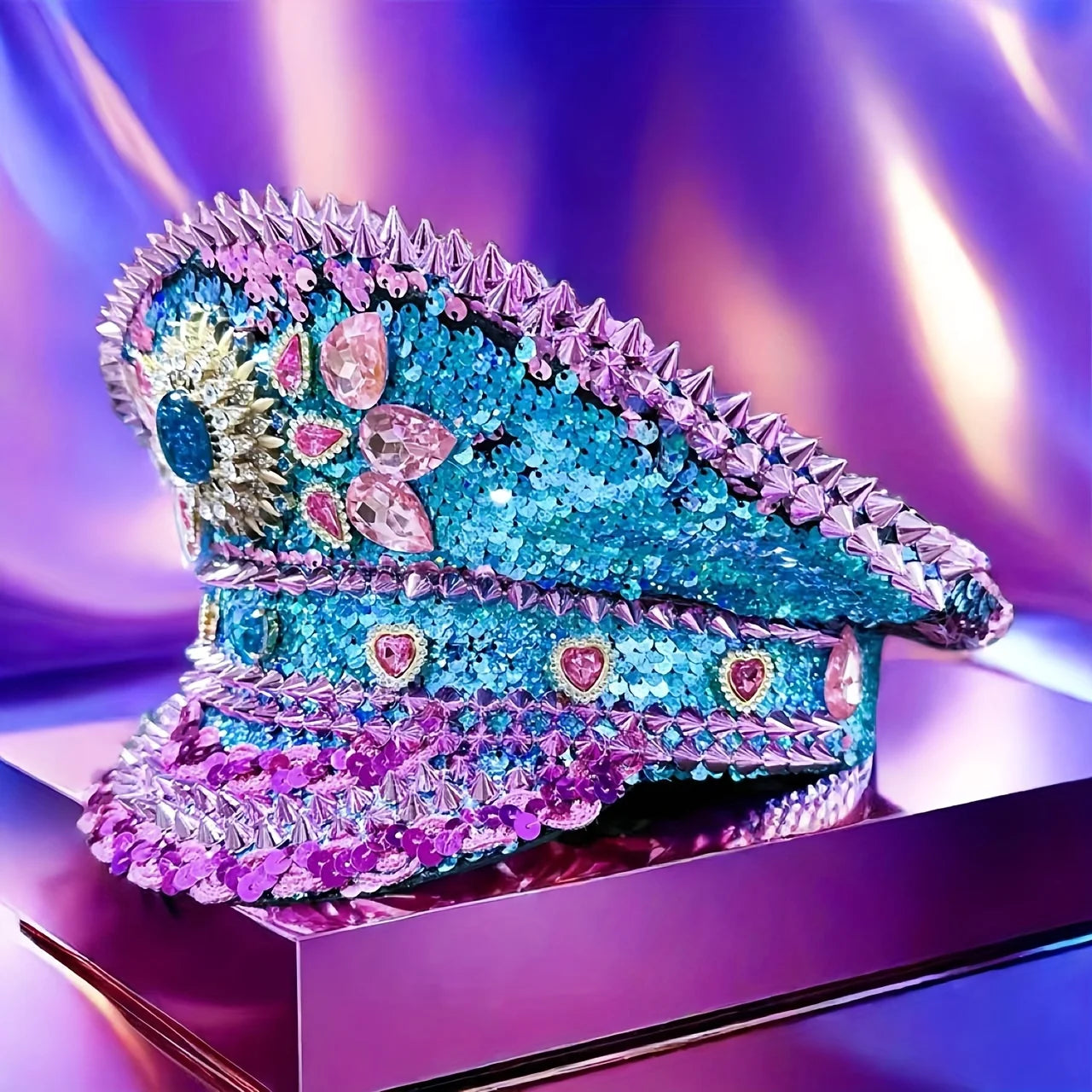 Sparkly Rhinestone Sequin Performance Hat — Statement Headpiece