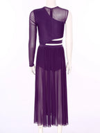 Lyrical Dance Dress | Asymmetric Cutout Mesh