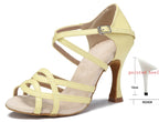 Cross-Strap Latin Dance Sandals | Cuban Heel | 6–10cm | Purple & Yellow
