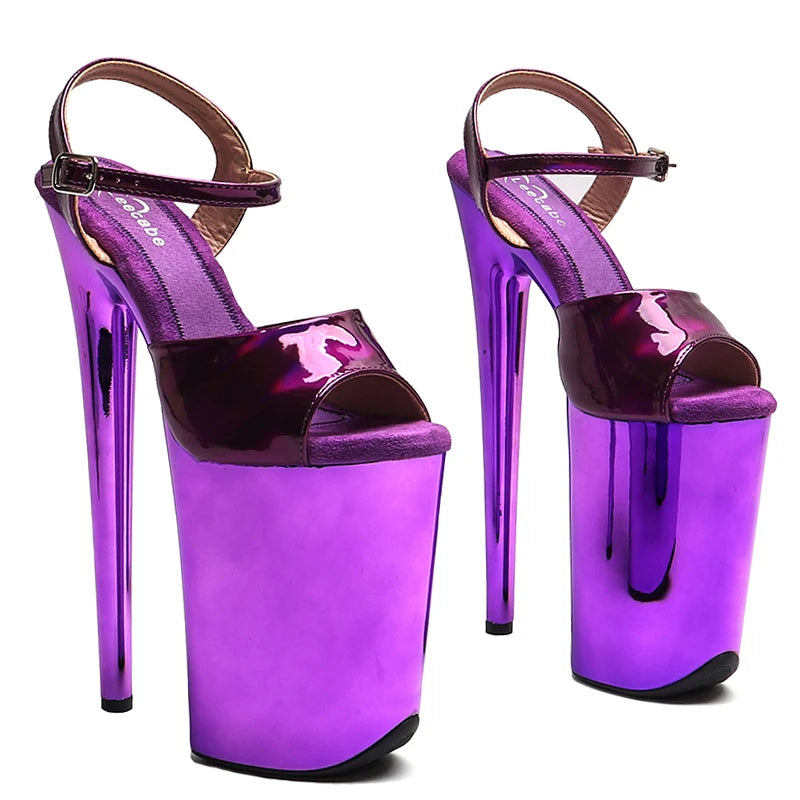 9-Inch Electroplated Platform Sandals - Metallic Dance Heels