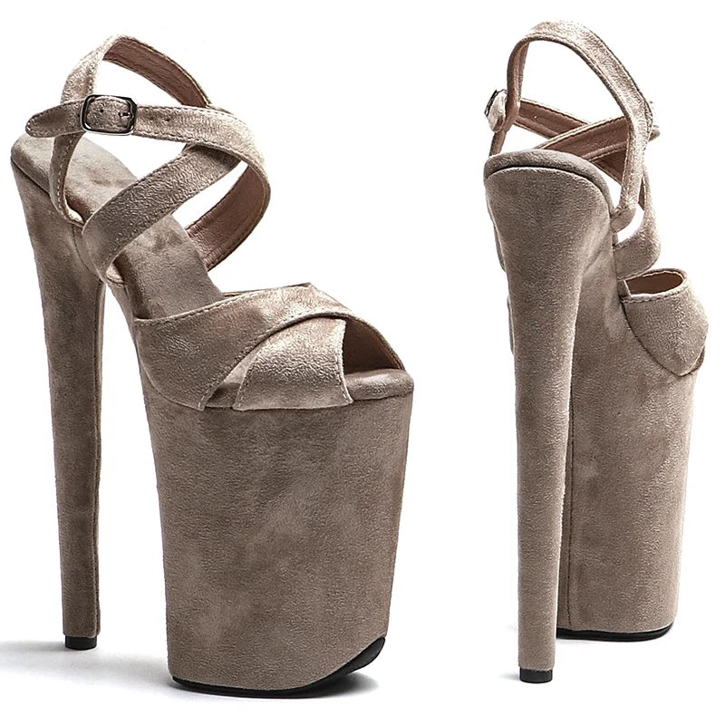Suede Open-Toe Platform Sandals – High Heel Pole Dance Shoes