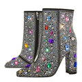 Rhinestone Ankle Boots | Bling Pointed Toe | Block Heel