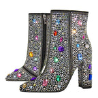 Rhinestone Ankle Boots | Bling Pointed Toe | Block Heel