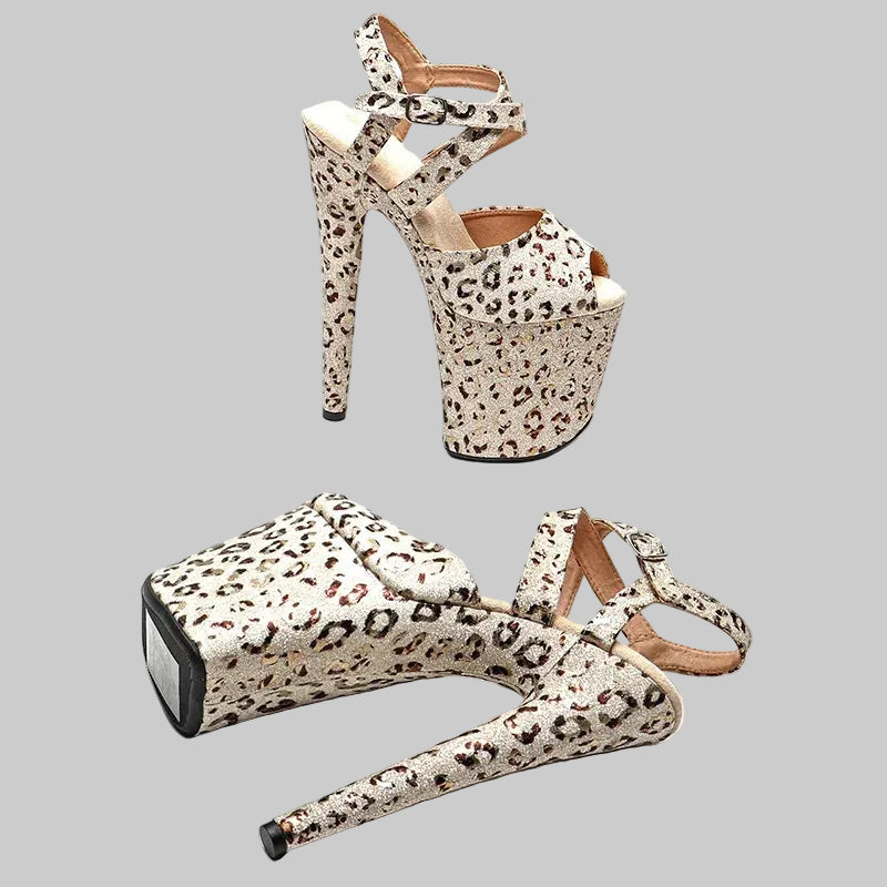 Leopard Glitter 8-Inch Platform Pole Dance Heels