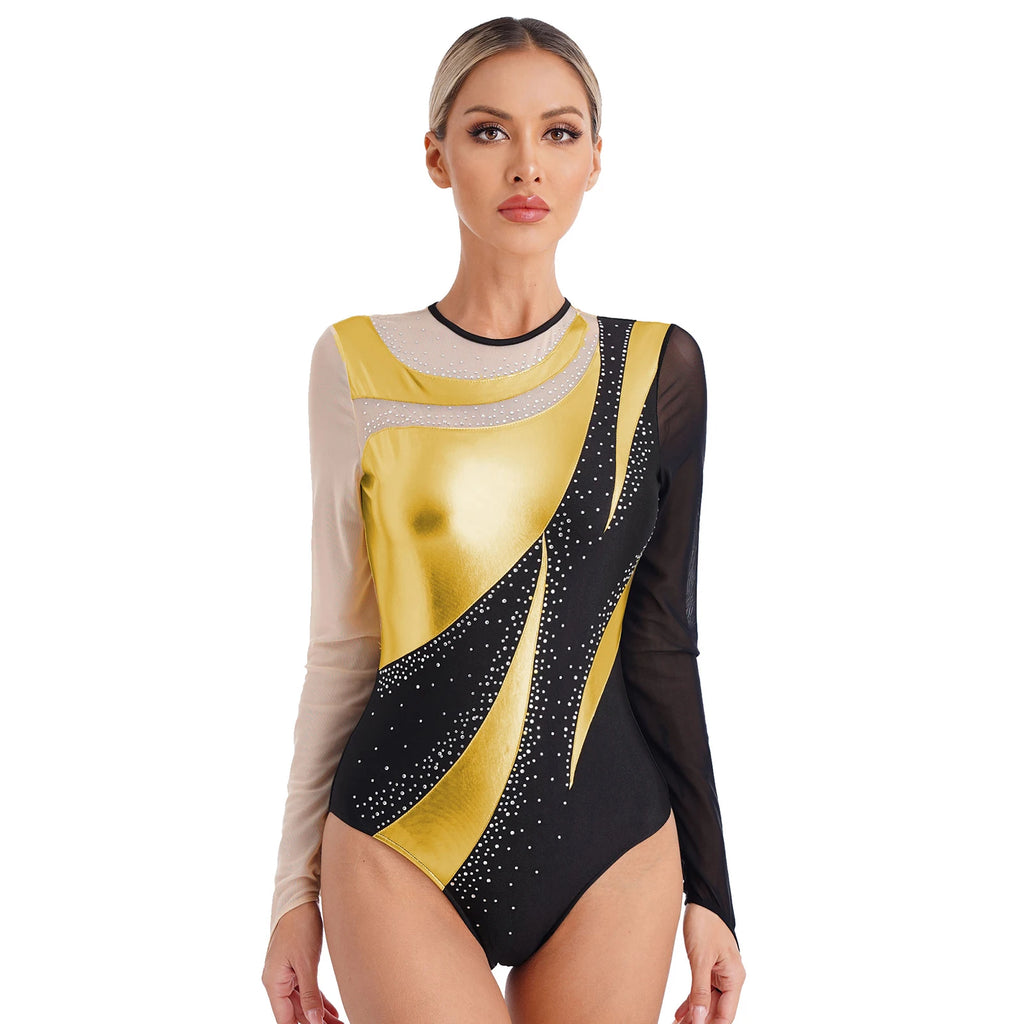 Rhinestone Dance Leotard | Long Sleeve | Mock Neck