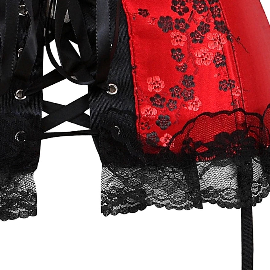 Red Floral Overbust Corset | Lace Trim