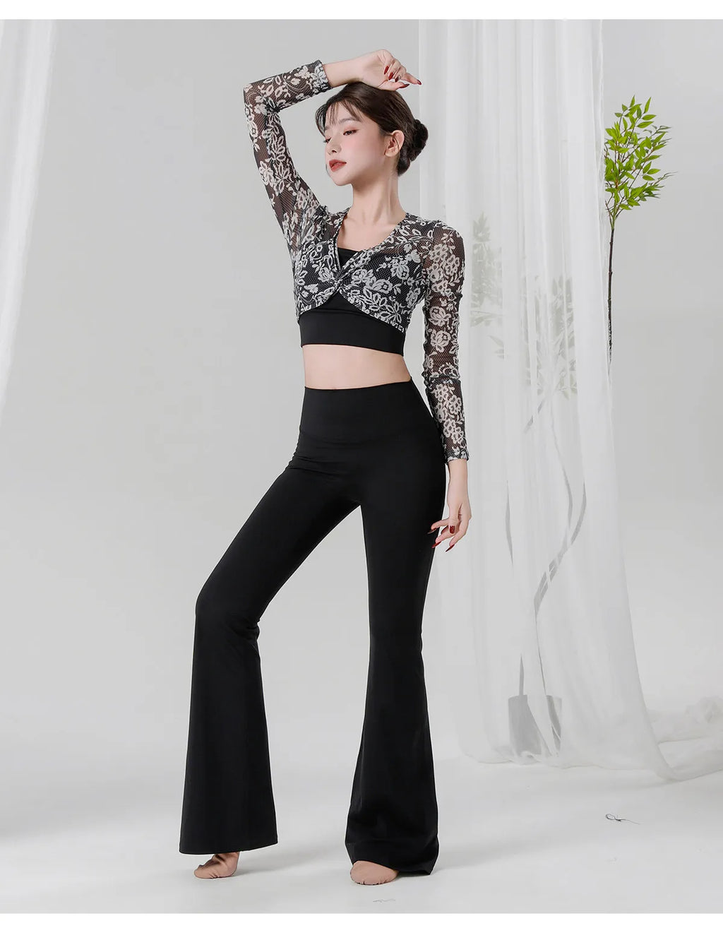 Belly Dance Training Suit | Floral Top & Flared Pants