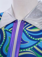 Women's Metallic Print 70s Disco Jumpsuit - Sleeveless Tiered Flare Performance Costume