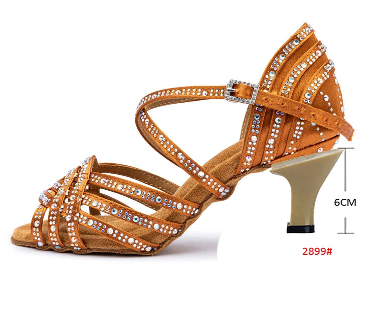 Rhinestone Latin Dance Heels | Satin Ballroom Sandals