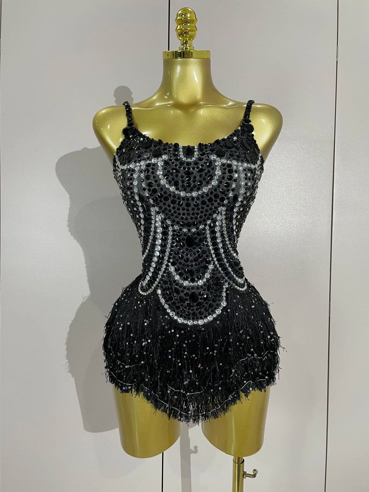 Rhinestone Pearl Tassel Bodysuit | Stage & Party | S–XL