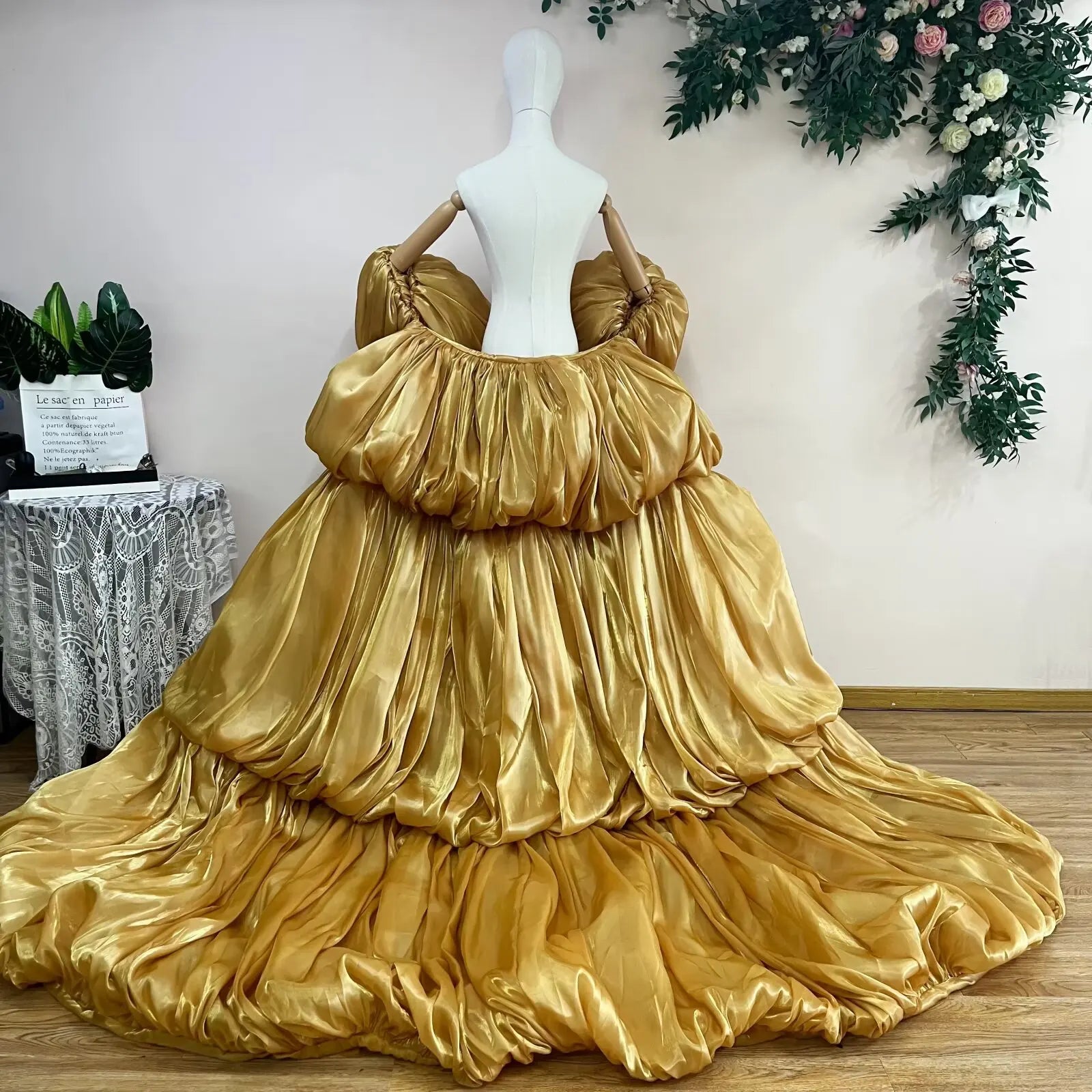 Gold Puffy Cape Gown | Drag Pageant Dress | 2M Train | S–XXL