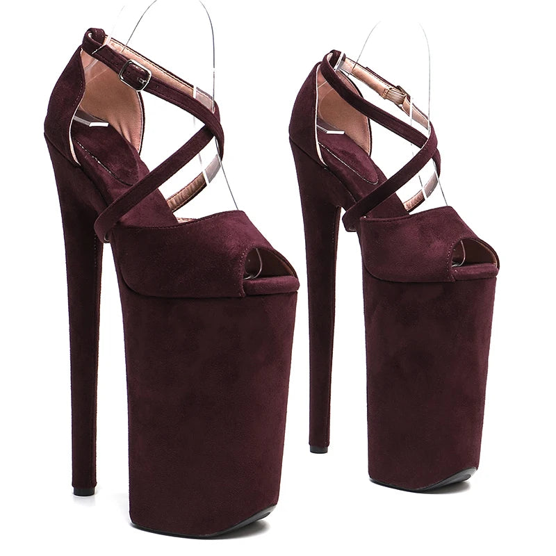 26CM Platform Pole Dance Heels - Suede High Heel Exotic Dancer Sandals