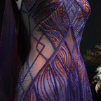 Purple Ombre Beaded Halter Pageant Gown | Criss-Cross Back | Sweep Train