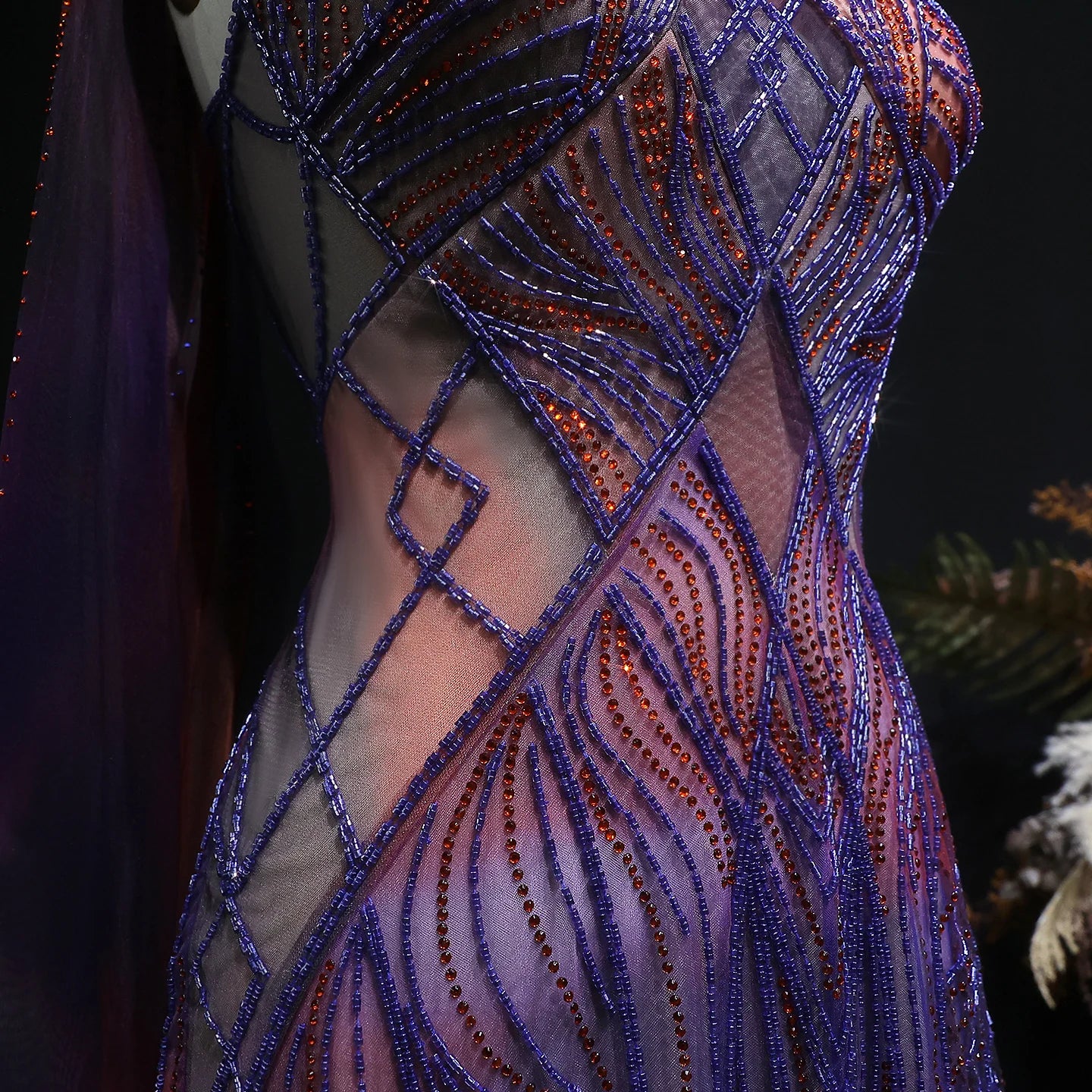 Purple Ombre Beaded Halter Pageant Gown | Criss-Cross Back | Sweep Train