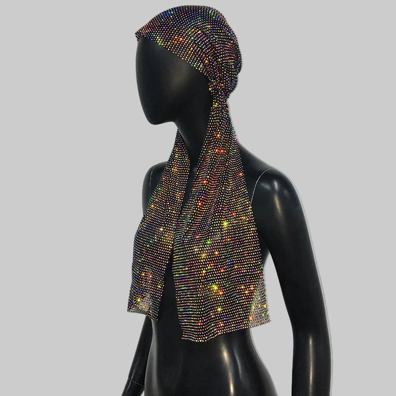 Rhinestone Mesh Headpiece - Crystal Embellished Head Wrap