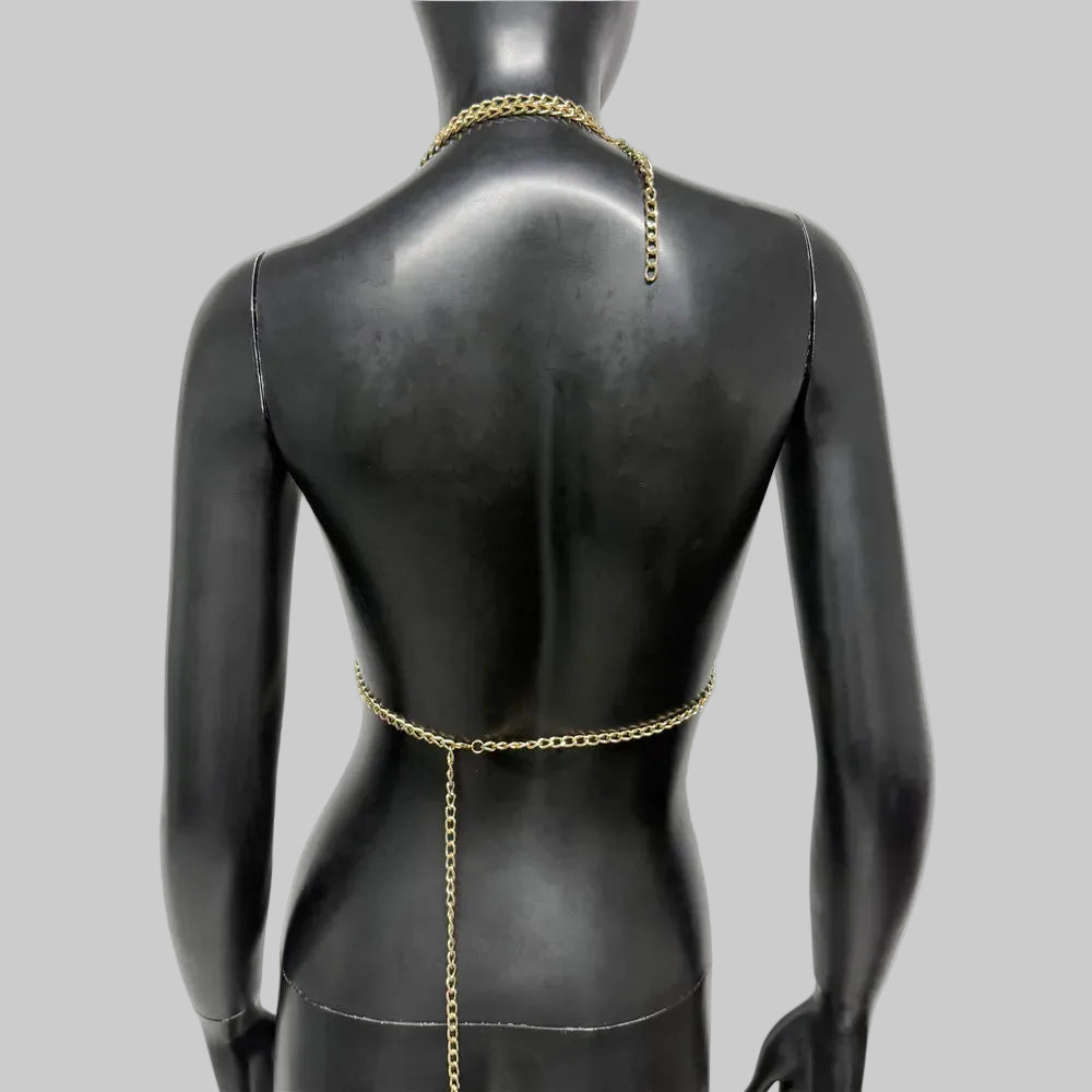 Pearl Chain V-Neck Halter Crop Top