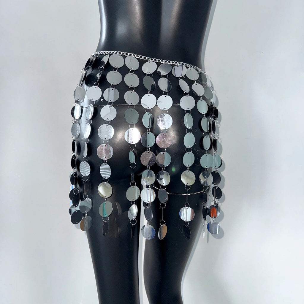 Acrylic Sequin Tassel Mini Skirt - Handmade See-Through Party Skirt