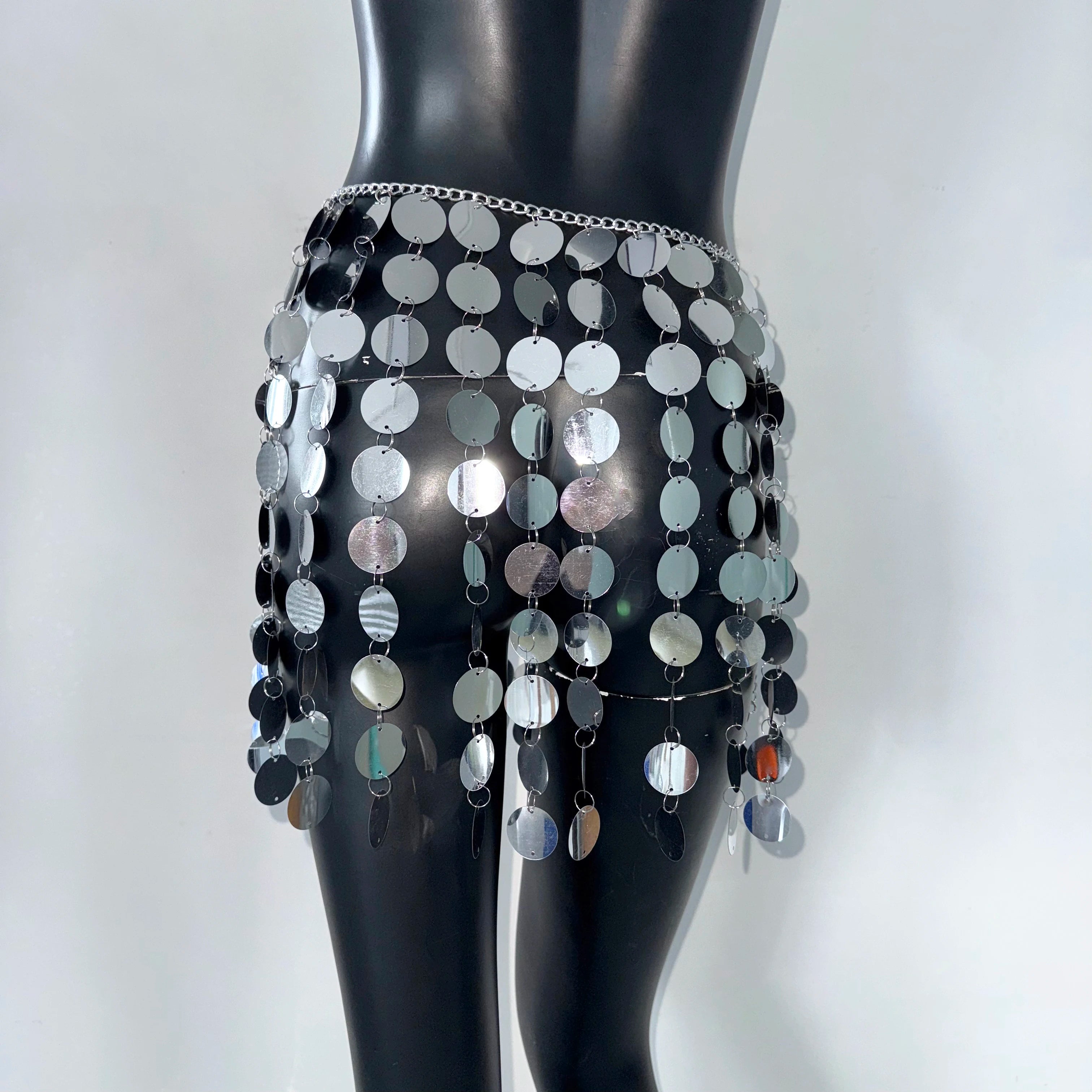 Acrylic Sequin Tassel Mini Skirt - Handmade See-Through Party Skirt