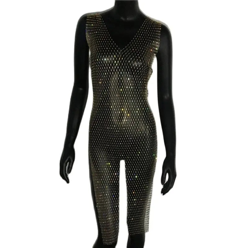 Crystal Mesh Mini Dress - Rhinestone Bodycon Nightclub Dress