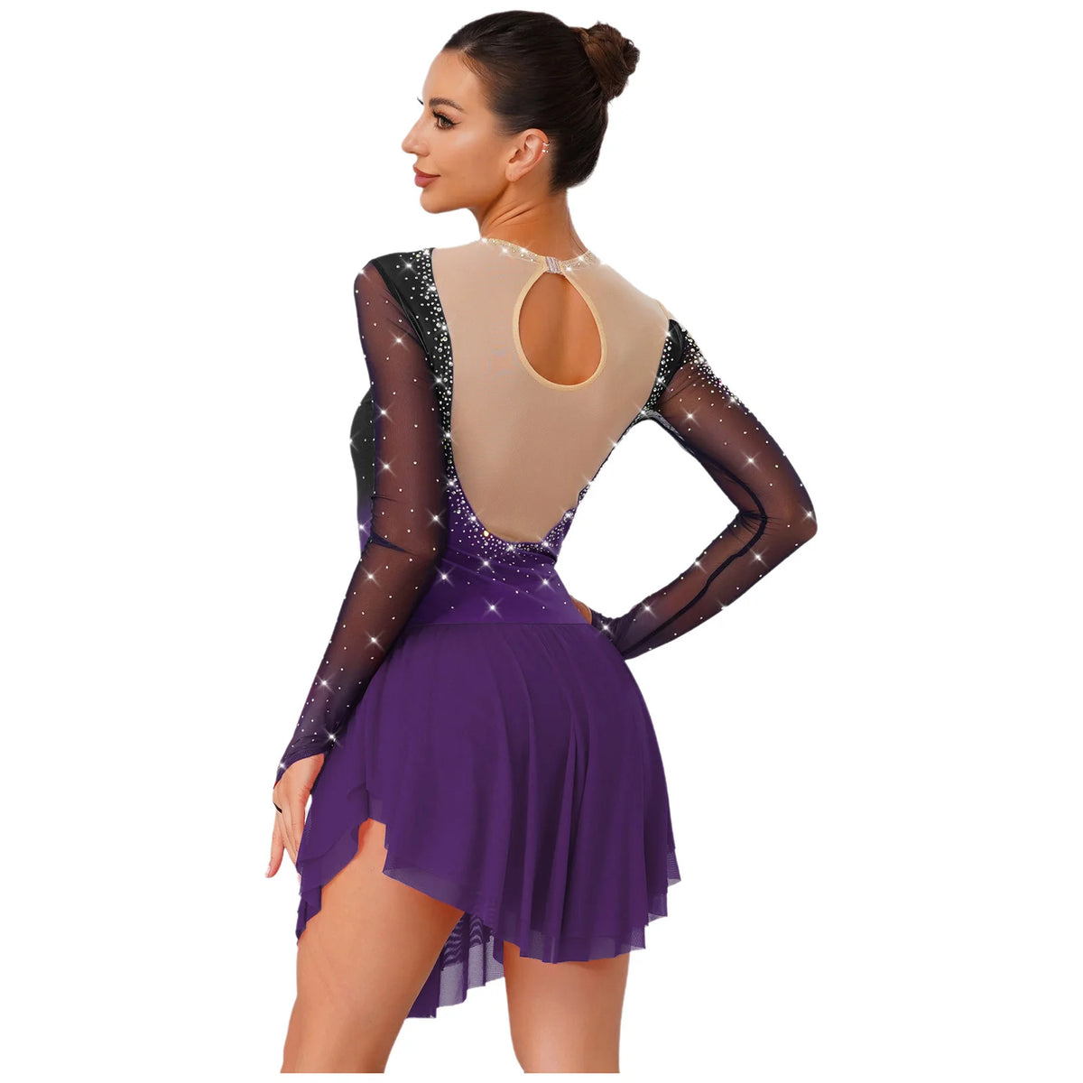 Rhinestone Mesh Skating Dress | Gradient | Built-In Brief