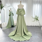 Sage Green & Champagne Beaded Mermaid Pageant Gown | Cape | Short Sleeve