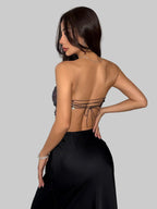 Rhinestone Mesh Bandage Tube Top - Backless Sheer Crop Top