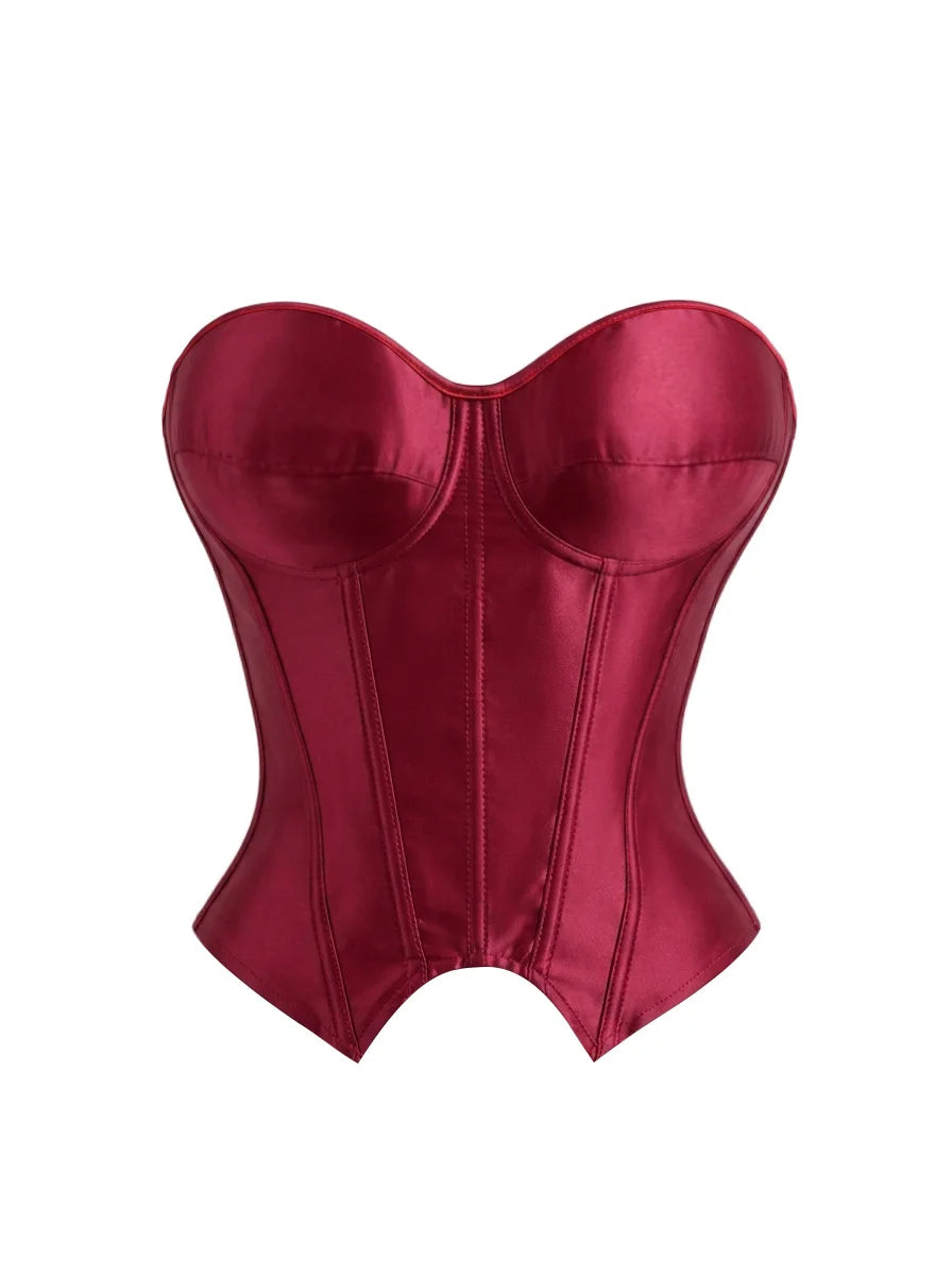Burgundy Satin Corset Top | Side Zip | Hourglass Shaping