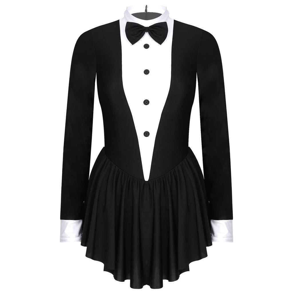 Midnight Tuxedo Ruffle Leotard Dress