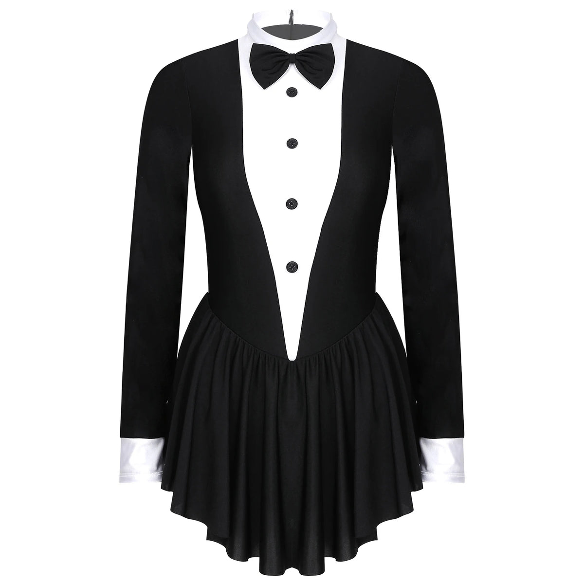 Midnight Tuxedo Ruffle Leotard Dress