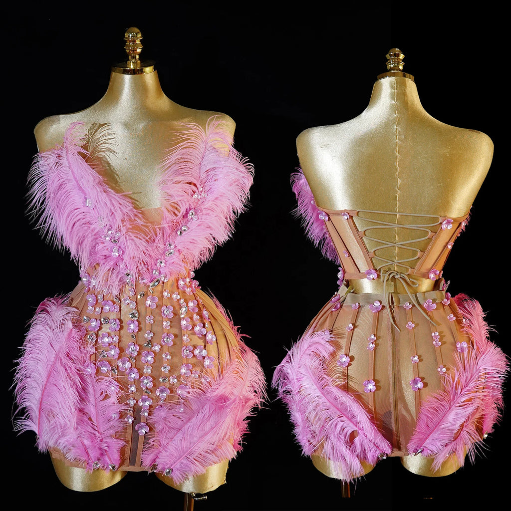 Pink Floral Stage Dress | Rhinestones