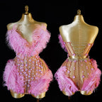 Pink Floral Stage Dress | Rhinestones