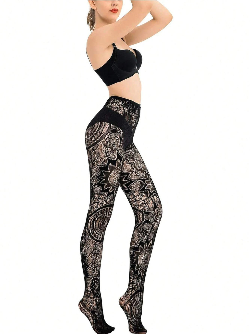Jacquard Lace Fishnet Tights | Gothic Pantyhose | One Size