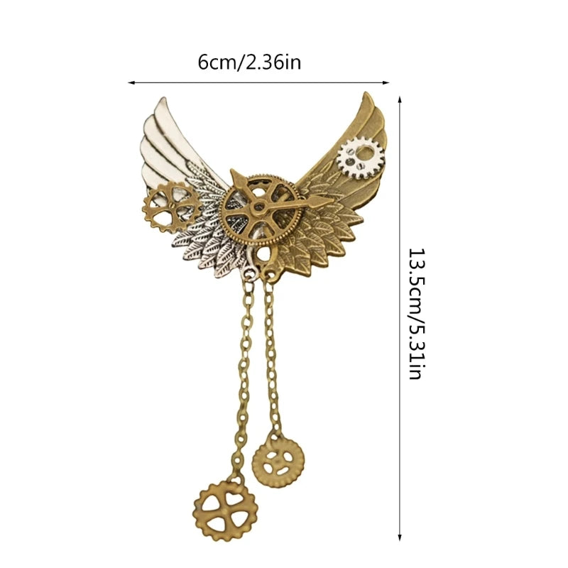 Steampunk Wings & Gears Brooch | Lapel Pin