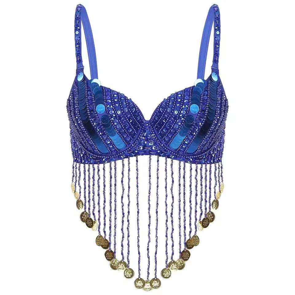 Beaded Tassel Belly Dance Bra | Tribal Coin Top