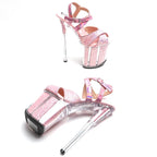 8-Inch Glitter Platform Sandals - Peep Toe Clear Platform Dance Heels