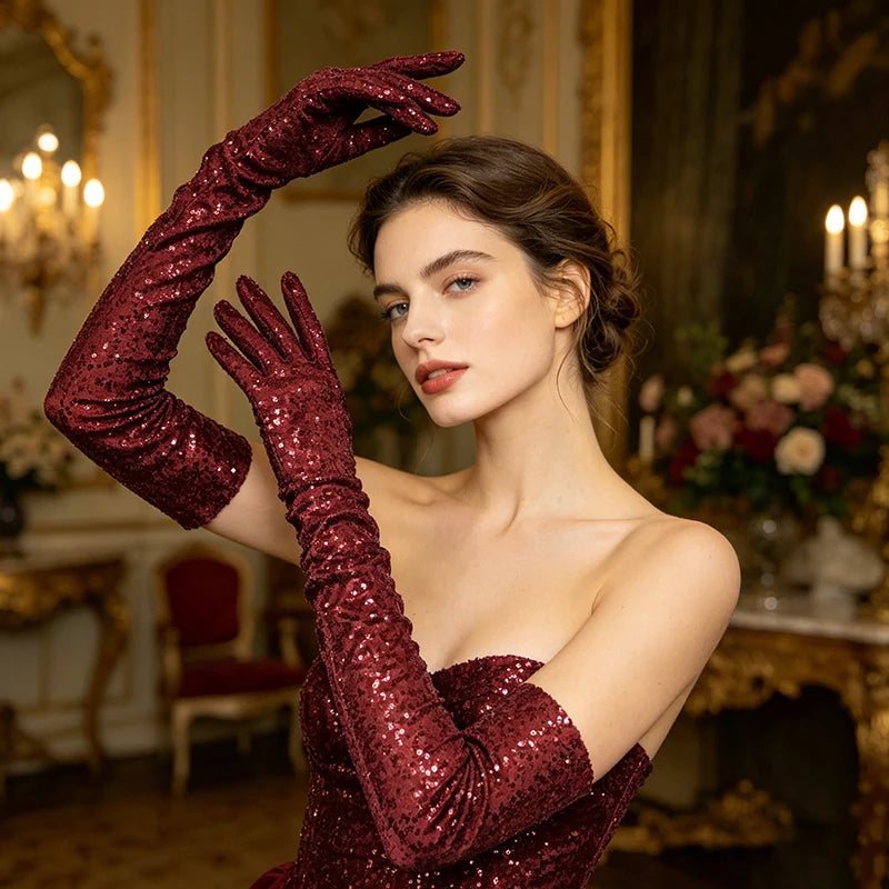 Sequin Opera Gloves | 60 cm
