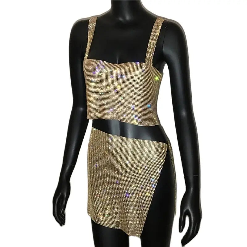 Rhinestone Crystal Two-Piece Set with Waist Chain