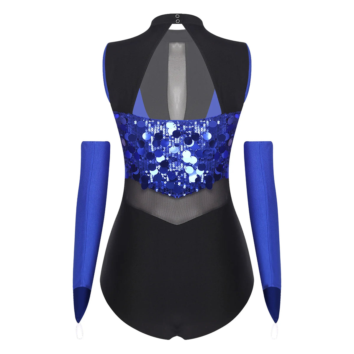 Sequin Leotard | Mock Neck & Mesh Waist | With Gloves