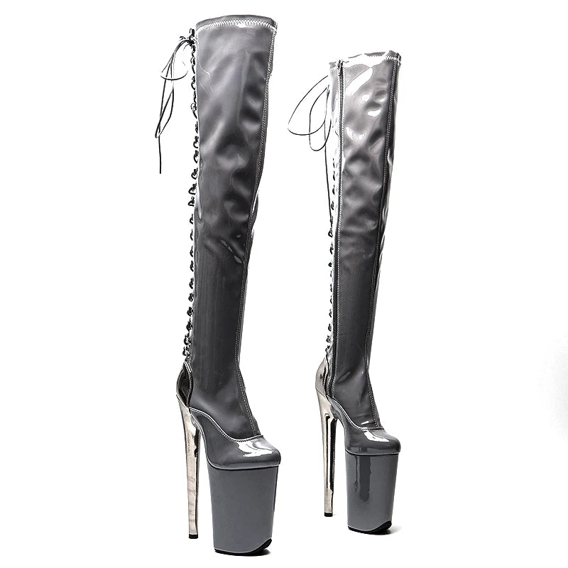 23CM Platform Thigh-High Pole Dance Boots - Patent Finish High Heel Boots